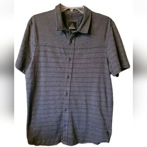 Prana Men's Heather Gray Short-Sleeve Striped Button-Down Shirt Large